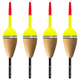 Alwonder 4-Pack Fishing Bobbers Floats, Buoyant Balsa Wood Body Spring Fishing Floats and Bobbers, Oval Bobber for Crappie Bluegills Trout Bass Panfish Catfish Walleyes 1.5“