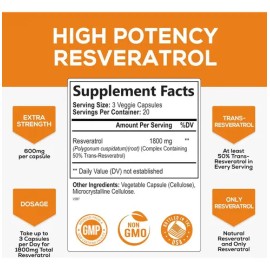 Resveratrol Nature's Nutrition 1800mg Cápsulas Antioxidante Vegano
