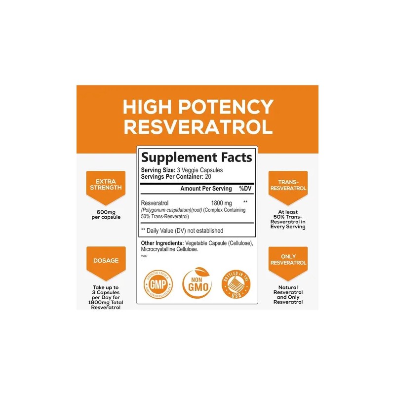 Resveratrol Nature's Nutrition 1800mg Cápsulas Antioxidante Vegano