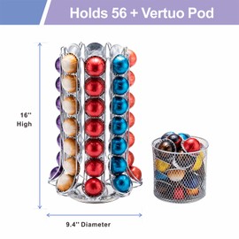 ZCDCP Nespresso Pod Holder, Vertuo Pod Holder Carousel Stand Storage with 360 Degree, Chrome Coffee Pod Holder Organizer for Nespresso Vertuo, 80 Pods