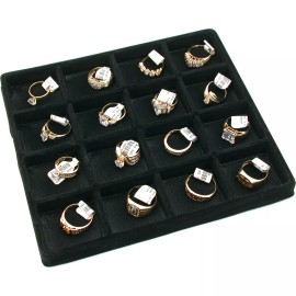 FindingKing 16 Slot Jewelry Coin Black Showcase Display Tray Insert