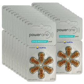 Power One Hearing aid Batteries Size 312 - p312 Battery for Hearing aid, Long-Lasting. Mercury-Free 1.45v zinc-air Hearing aid Batteries. (120 Batteries + complimentary Custom Keychain Battery case)