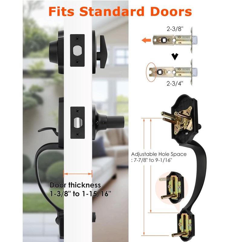 Haidms Matte Black Front Door Handle and Deadbolt Set, Front