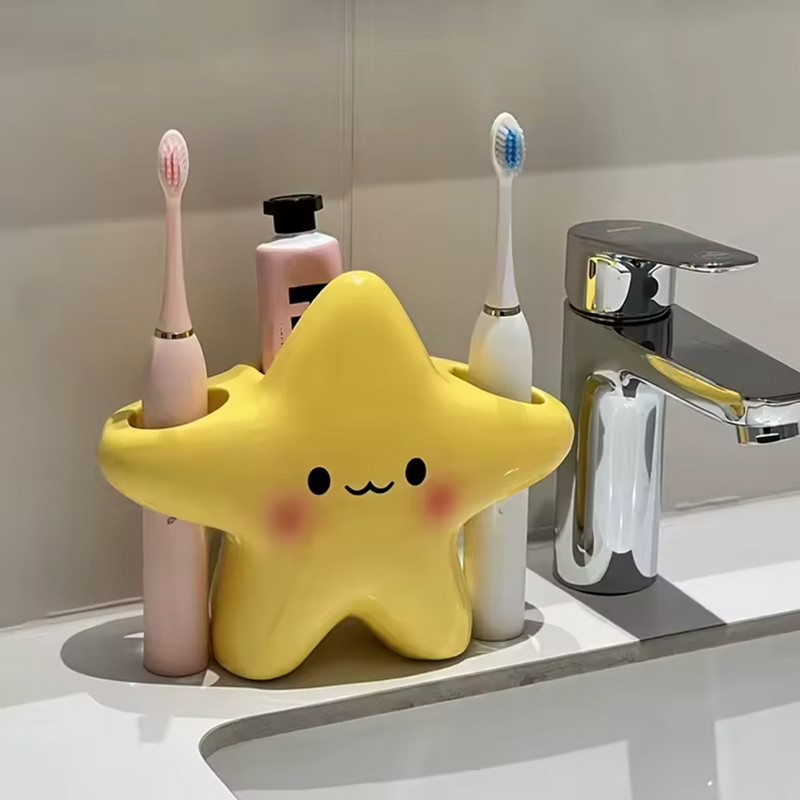 Cute Star Toothbrush Holder - Freestanding Bathroom Countertop Toothbrush &