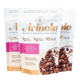 Avi Double Chocolate Sea Salt Granola - 9oz, Grain-Free, Keto, Zero Sugar Added, zero oats - Superfood Snack - Gluten-Free, made with lupini beans (Pack of 3, Chocolate)