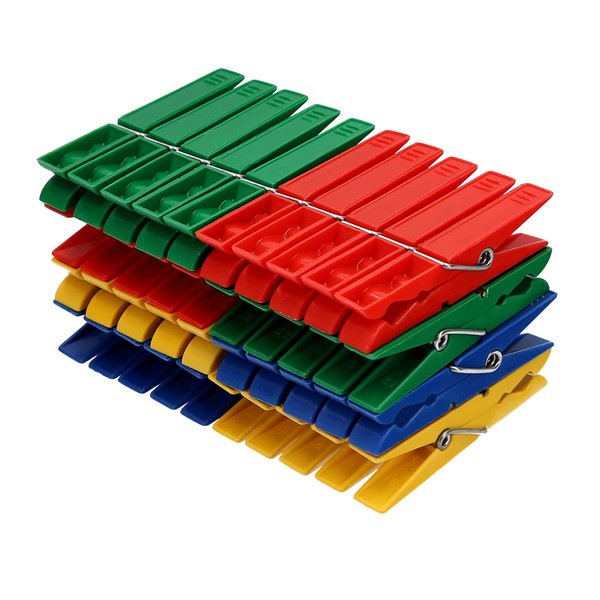 Jean Products 40 x Sturdy Plastic Clothes Pegs, Pack of 40, Approx. 7 x 1 x 1.5 cm, Colourful Plastic Clothes Pegs