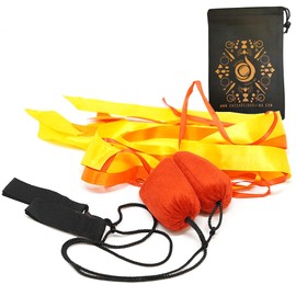 Pyro Pixies Elemental Ribbon Poi and Cascade Juggling Bag - Beginner Practice Ribbon Tail Poi Set (Fire)