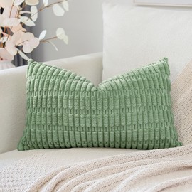 OTOSTAR Corduroy Decorative Throw Pillow Covers 16x24 Inch Super Soft Boho Striped Rectangle Pillow Covers Case Modern Cushion Covers for Sofa Couch Bedroom Car Decor Sage Green