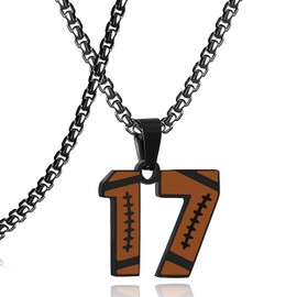 SKQIR Football Number Necklace for Boys Athletes Jersey Black Number Chain for Men Stainless Steel Charm Number Pendant Sport Jewelry Gift for Men Number：17