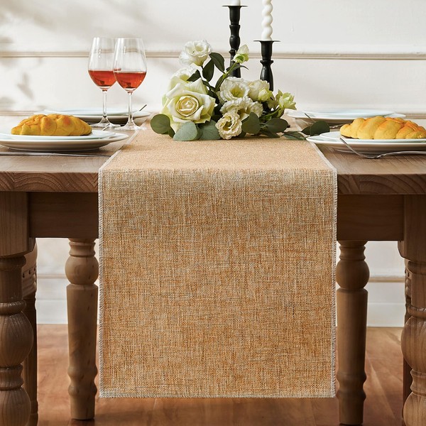 Table Runner Wood Colour Hessian Style Farmhouse Long Rustic Dining