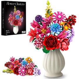Linkowin Flower Bouquet Building Set, 1316 Pcs Flowers Building Block Toy for Home Office Decor DIY Craft Gift, 14 Roses Plant Botanical Collection Kit for Valentine's Day, Adults Women Girls Kids 6+