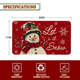 Roszwtit Merry Christmas Snowman Door Mat 30 X 17 Inch Christmas Let It Snow Doormat Indoor Outdoor Entrance Floor Rug Non Slip Winter Christmas Decor Rubber Welcome Mats