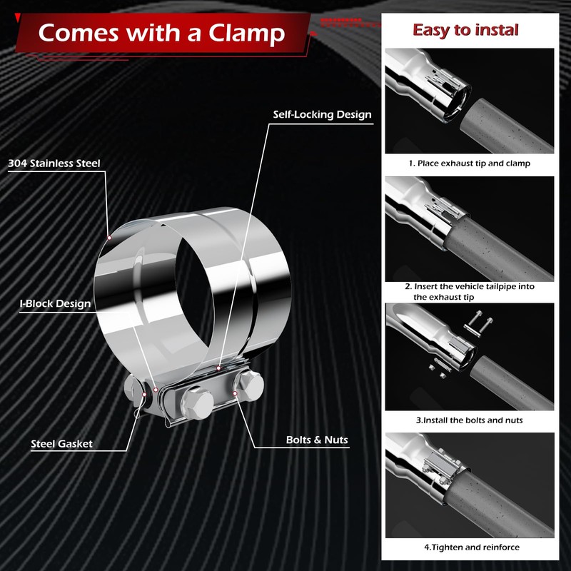 A-KARCK Turn Down Exhaust Tip 4.0" Inlet with a Clamp,