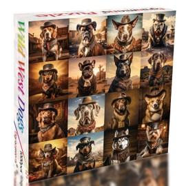 Bgraamiens Puzzle-Wild West Dogs-1000 Pieces Puzzle Fun Dog & Wild West Theme Jigsaw Puzzles for Adults and Kids(Wild West Dogs)