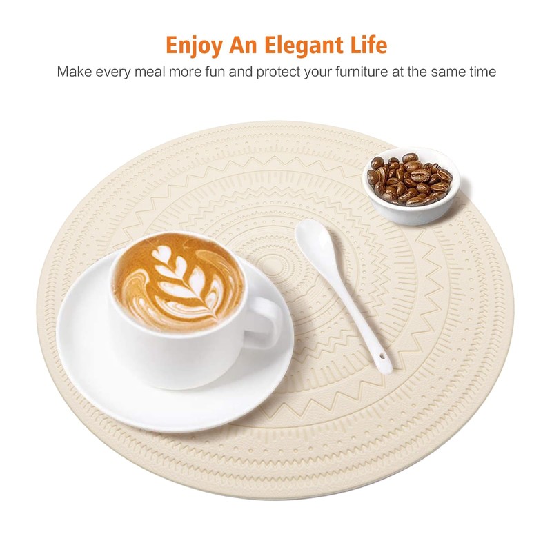 15" Round Beige Plastic Placemats Set of 8, Waterproof Table