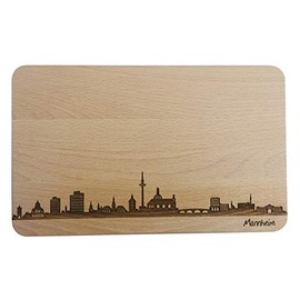 Brotzeitbrett Mannheim Skyline | Beech Breakfast Board | Wooden Chopping Board | Gift with Engraving | Breakfast Board | Baden-Württemberg (Board L (26 x 16 x 1.5 cm), 1st without Personal Engraving)