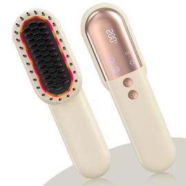 Cordless Hair Straightener Brush Minor Hair Straightening Brush Portable Travel Tool LCD Display Rechargeable Lightweight Anti-Scald Heated Styling Appliances for Effortless Sleek Hair (White)