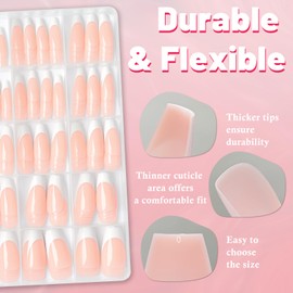 AddFavor French Tip Press on Nails - 180pcs Pink Long Coffin Fake Nails Press ons with White French Nail Tips Adhesive Tabs, 15 Sizes Stick on Nail for Women