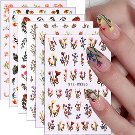 Flower Nail Stickers for Nail Art - 6Sheets Flowers French Tip Nail Art Design Decals Rose Nail Art Stickers Colorful Flower Branch Bouquet Nail Supplies Decoration for Women Girls Nail Accessories