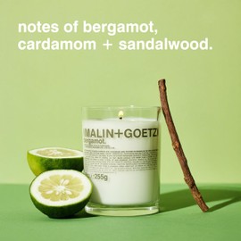 Malin + Goetz Bergamot Candle, 9 oz. – Bright & Refreshing Aroma Scent Fragrance, Scented Candle, Natural Vegetable Wax Blend, Vegan & Cruelty Free, Single Wick Candle, Lasts 60 Hours