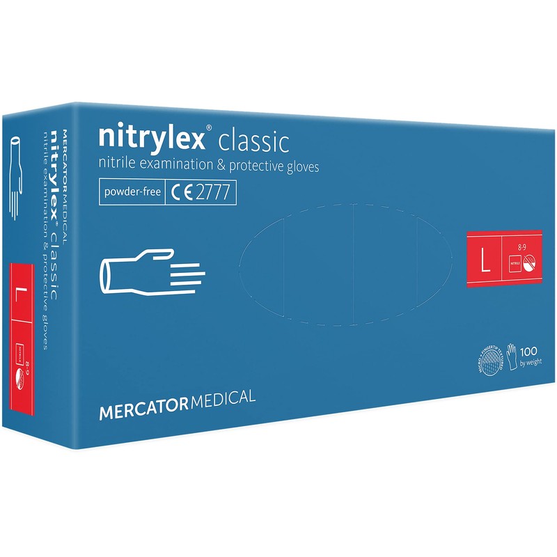 Nitrylex Classic Disposable Nitrile Gloves, Powder Free, 100 Pcs, Blue,