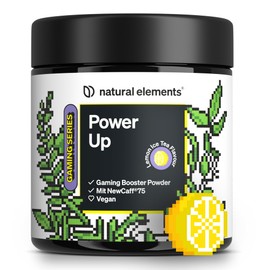 natural elements Power Up Lemon Ice Tea - Gaming Booster with Caffeine, NewCaff75, B Vitamins, Vitamin C, L-Tyrosine, Ginkgo and Green Tea Extract - 40 Drinks - Vegan, High Dose, with Stevia