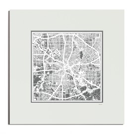 O3 Design Studio Dallas Paper Cut Map Matted Grey 20x20 In. Paper Art