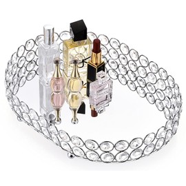 Hipiwe Hipiwe Crystal Vanity Tray Mirrored Dresser Perfume Trays for Makeup Tray Cosmetic Skin Care Storage, Jewelry Trinket Organizer Tray for Bathroom Countertop Home Decor (Medium, Silver)