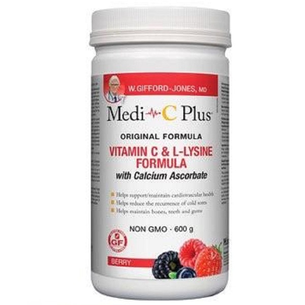 W. Gifford-Jones MD Medi-C Plus Vitamin C & Lysine Formula with Calcium Ascorbate Berry, 600 grams
