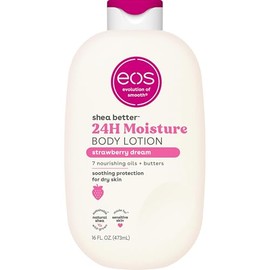 eos Shea Better Body Lotion Strawberry Dream, 24-Hour Moisture Skin Care, Lightweight & Non-Greasy, Made with Natural Shea, Vegan, 16 fl oz