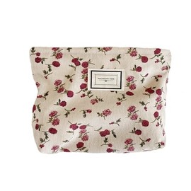 Women's Cosmetic Bag Toiletry Bag Travel Makeup Bag, White, beige flower