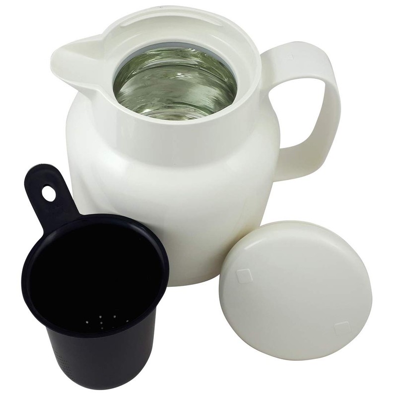Helios Mondo Plastic Vacuum Flask with Tea Strainer, White, 14.2