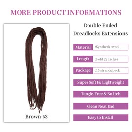 Shinon Dreadlocks Extension 22 Inch Double Ended Dreadlocks Extensions Dreads for Braiding 15 Strands Brown-53 Handmade Wool Hip-Hop Reggae Braid In Dreads Dreadlock Extensions for Women