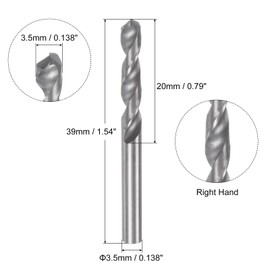 sourcing map Solid Carbide Drill Bit, 3.5mm (0.138") YG6X/C3 Micro-Grain Tungsten Carbide Jobber Twist Drill Bits Straight Shank for Drilling Stainless Steel Aluminum Metal Plastic
