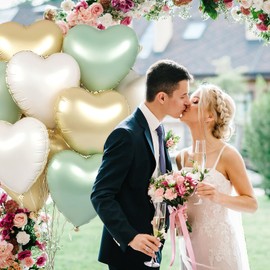 Herz Folienballons, 18 Zoll Herz Helium Luftballons,Herzluftballons Beige Grün Gold,Hochzeit Herzballons Herzform Folienluftballon, Herzluftballons Valentinstag Geburtstag Verlobung Muttertag