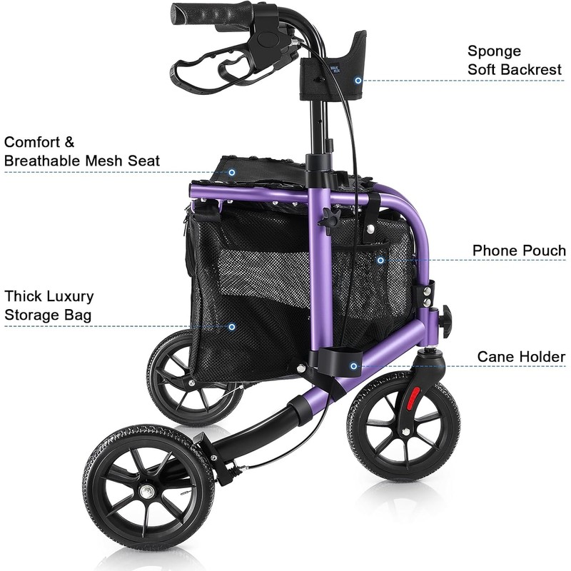 WALK MATE 3 Wheel Rollator Walker with Seat for Slim