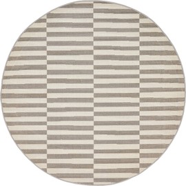 Unique Loom Williamsburg Collection Casual Transitional Thick Alternating Stripes Area Rug, 5 ft 0 x 5 ft 0 Round, Gray/Beige