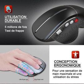 KeautFair Vertical Ergonomic Mouse 2.4G Wireless 3200DPI Adjustable Metal Side Roll 6 Buttons Portable Travel Business Trip for Windows/iOS/Android PC/Laptop (Black)