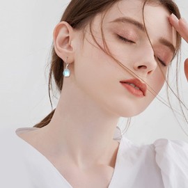 POPLYKE Moonstone Birth Flower Filigree Teardrop Drop Earrings Sterling Silver Birth Month Flower Leverback Earrings Jewellery, Sterling Silver, Moonstone