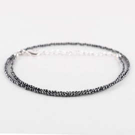 Natural Black Hematite Gemstone Full Beaded Choker Necklace, Energy Healing Crystals, Silver Plated Chain, Gift for Women, Birthday, Gemstones Jewelry, Christmas Day, 18 inch