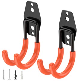 TICONN 2 Pack Heavy Duty Garage Hooks, Steel Utility Wall Storage Hooks, Wall Mount Hanger Organizer for Ladders, Bikes, Tools, Bulky Items (Small, Orange Circular)