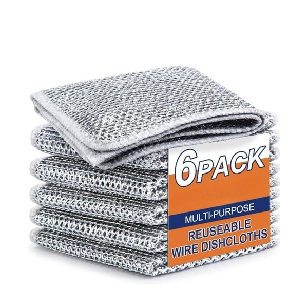 YAKOLAK Non-Scratch Dish Wash Cloth (Pack of 6), Steel Wire