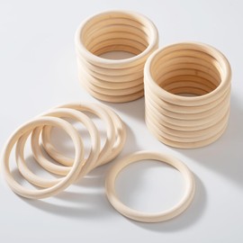 30 PCS 4-Inch Natural Unfinished Wooden Rings Solid Wood Circles for Macrame, DIY Crafts, Jewelry Making, Pendant Connectors (100mm)