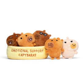 WHAT DO YOU MEME? Emotional Support Capybaras by Relatable, Cuddly Plush Toys and Stuffed Animals, Cute for Animal Lovers, Includes 5 Plushies with Basket,