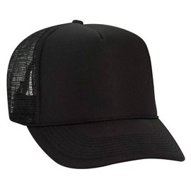 Otto #39-165 5 Panel High Crown Polyester Cloth Mesh Back Snapback 36 Variations, Black