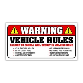 BAVAHA Warning Vehicle Rules Sticker Warning Car Rules Sticker Warning Caution Sign Bumper Sticker Funny Sarcasm Humorous Passenger Rules Vehicle Safety Warning Decal Stickers for Car [7.5"X3.75"]
