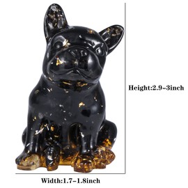 Rockcloud Hand Carved French Bulldog Resin Crystal Black Obsidian Healing Stone Figurines for Home Decoration