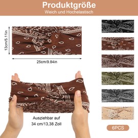 Women's Summer Hair Band, Pack of 6, Wide Hair Band, Headscarves, Multicoloured Floral Print Hair Bands, Women's Wide Elastic Soft Bandana for Everyday Sports, Yoga