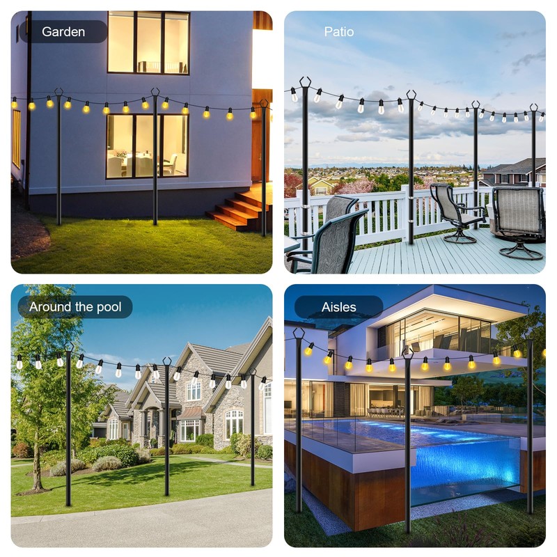 6 Pack String Light Poles,10 Ft Metal Poles with Fork