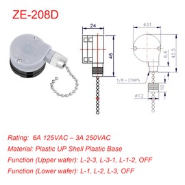 Ceiling Fan Switch ZE-208D, 3 Speed 5-8 Wire Ceiling Fan Replacement Parts Appliances Fan Speed Control Pull Chain Switch (Nickel Chain)